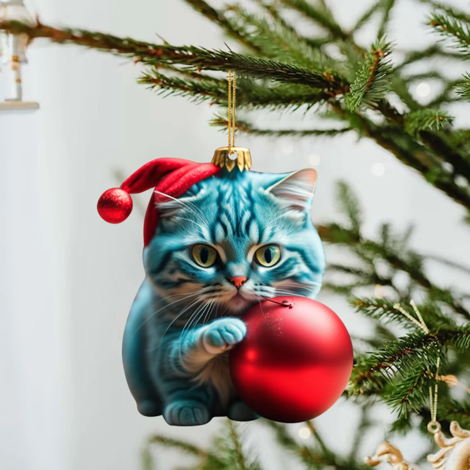 Christmas Modern Home Decoration,Car Pendant Hanging Ornament2d Acrylic Funny Cat Christmas Tree Ornament Cat Acrylic Ornament: Light Grey