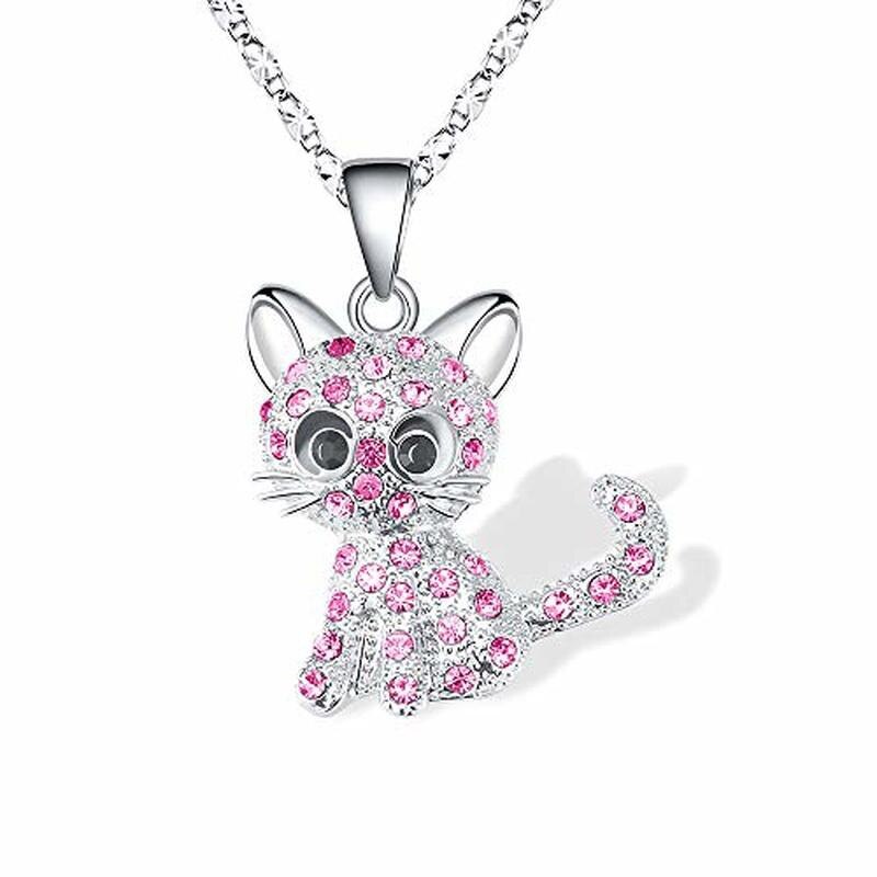 Collar de gato de dibujos animados para mujer, joya y creativa de , collar de Animal de diamante, joyería de: Pink