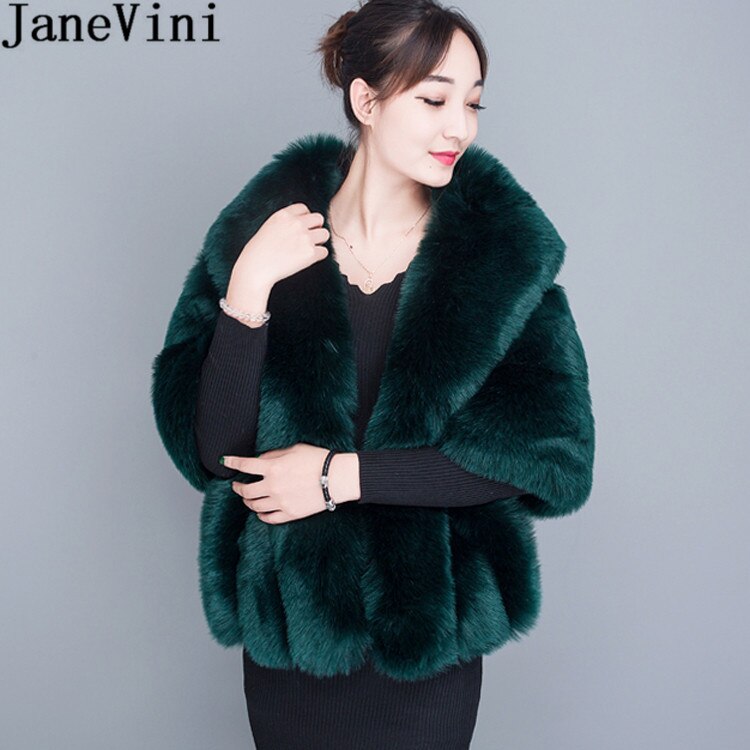 JaneVini Weiß Winter Braut Pelz Faux wickelt Frauen Warme Tücher Mäntel Hochzeit Mantel Jacken für Abend Party Etole Mariage