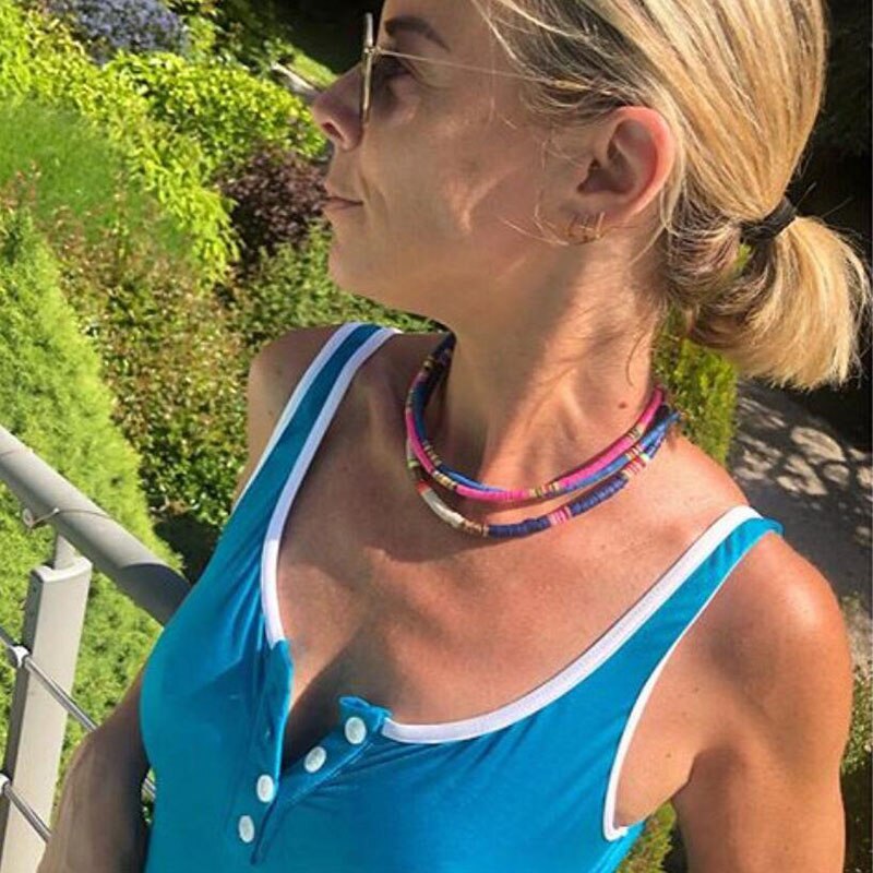 Collar de arcilla polimérica para mujer, gargantilla de cerámica suave, surfista de colores, hecho a mano, joyería