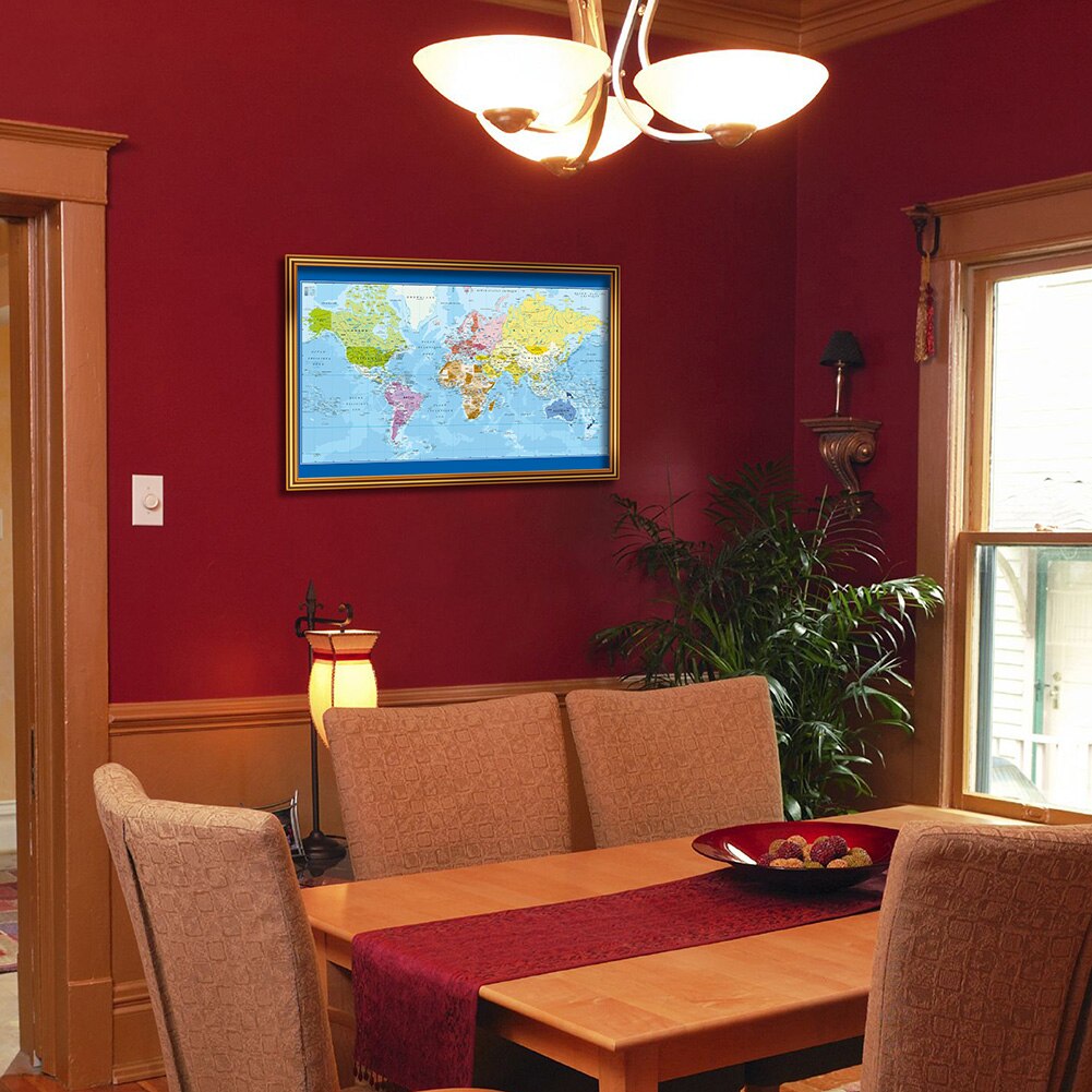 90*60cm The French World Map Political Map Wall Art Poster Canvas Painting Living Room Home Decoration School Supplies