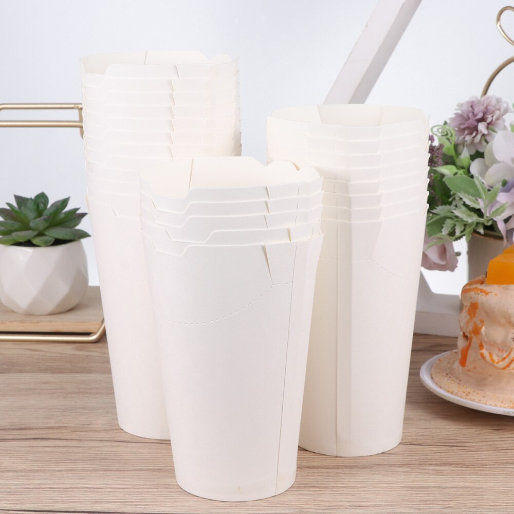 50 Stuks Wegwerp Kraftpapier Afdichting Cups Ijs Container Ei Rookwolken Cup Voor Frieten Popcorn Kip (Bruin): White