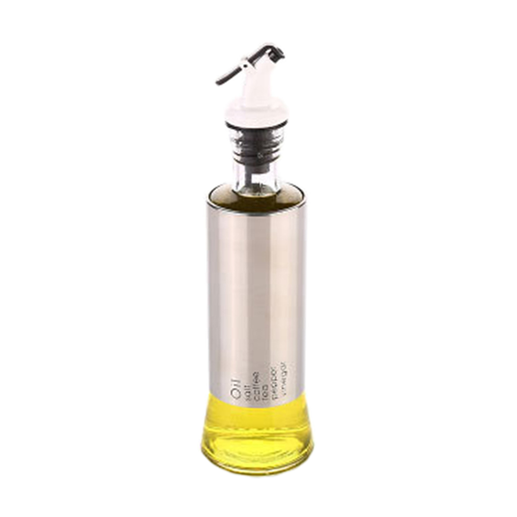 Glass Oil and Vinegar Dispenser, Olive Oil Dispenser, Clear Glass Oil Bottle,: silver