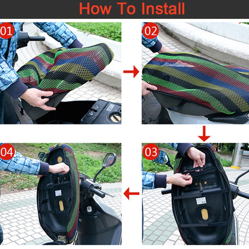 Al 3d mesh motorcykel sæde betræk åndbar soltæt motorcykel scooter sædeovertræk pude