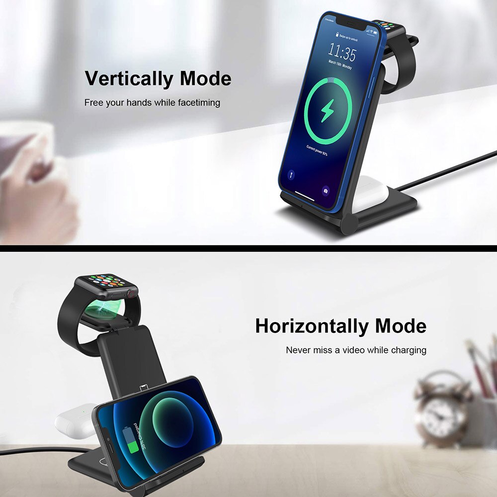 FDGAO-cargador inalámbrico Qi de 15W, estación de carga rápida para Apple Watch 7, 6, 5, 4, iPhone 13, 12, 11, XS, XR, X, 8, Airpods Pro