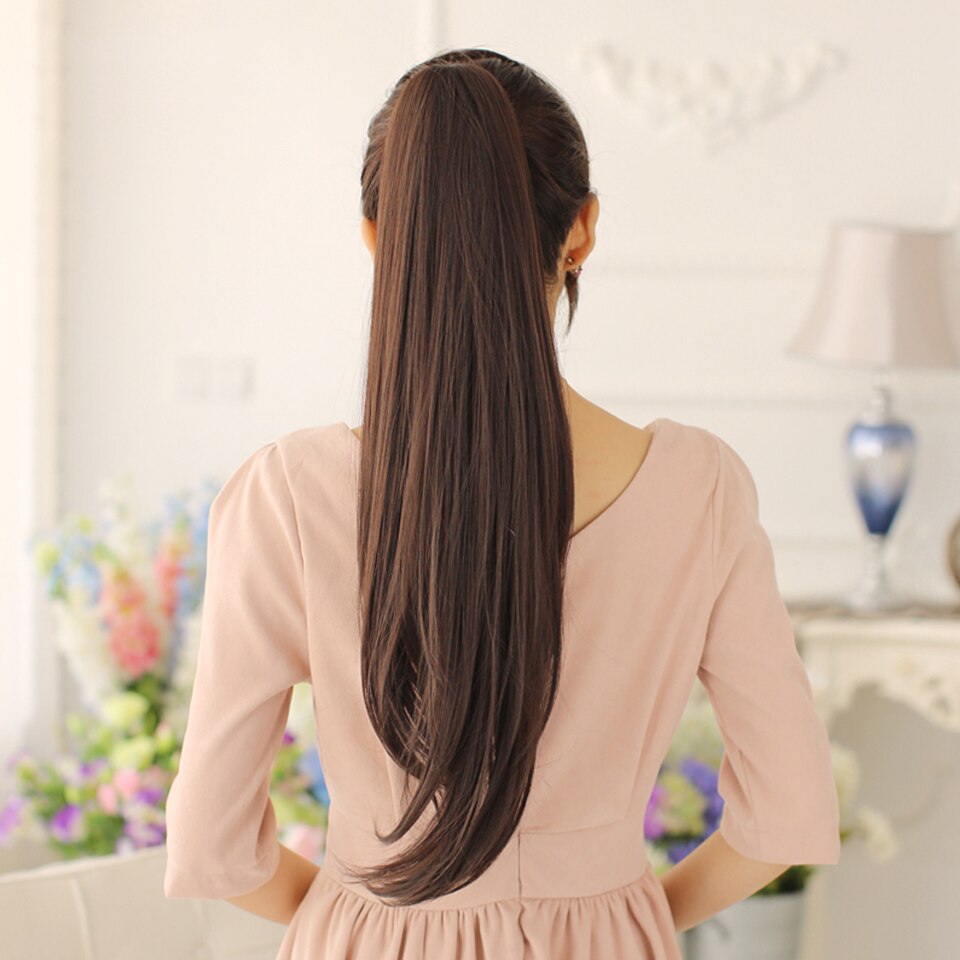 Coletas largas y rectas de 24 pulgadas Allaosify, pinza resistente al calor con cola de caballo para extensiones de cabello, coletas postizas