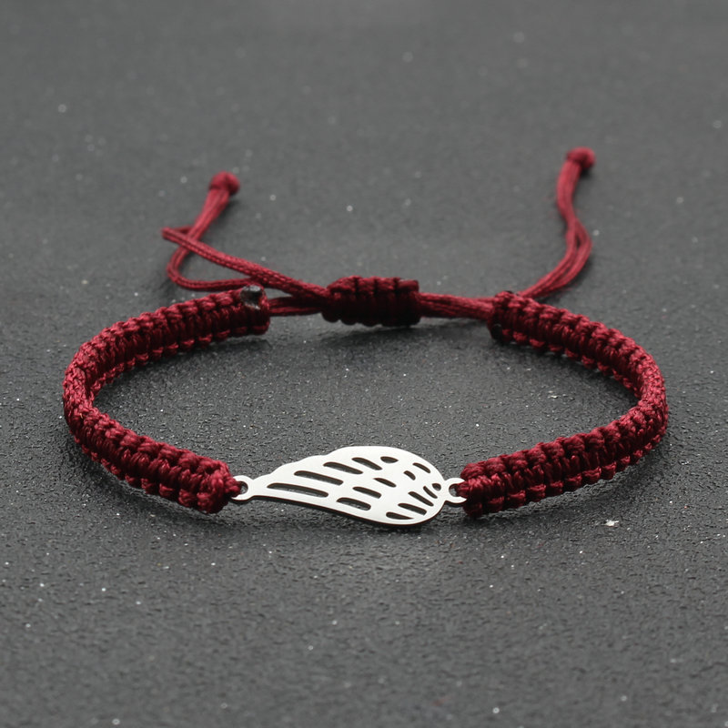 Bransoleta ze stali nierdzewnej Angel Wing Charm bransoletka ręcznie pleciona regulowana Lucky czerwona linka bransoletki dla kobiet mężczyzn biżuteria przyjaźni: Red wine