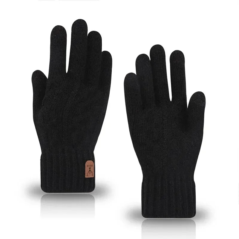men's warm gloves winter touch screen plus fleece gloves cold warm wool knitted gloves