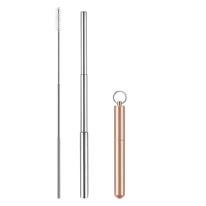 Portable Metal Straw Reusable Telescopic Travel Straw With 1 Brush& Storage Case Stainless Steel Drinking Straw Bar Accessories: Rose gold