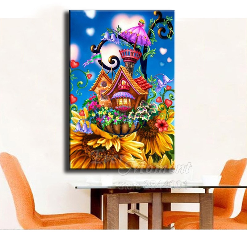 Ever Moment Diamond Painting Sunflower House Full Square Drill Picture Of Rhinestone Diamond Embroidery Decoration Home ASF1761