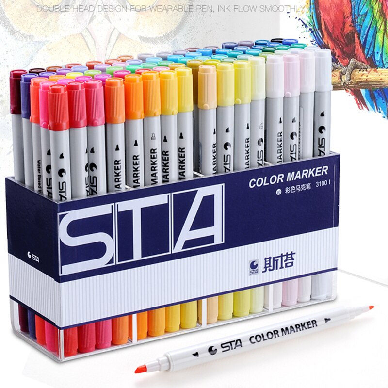 STA 3100 Doppel-kopf Farbige Wasser Marker Schüler Hand Malerei 12/24/36/48/60 /80 farbe einstellen Alkohol Tinte ungiftig Kunst markieren