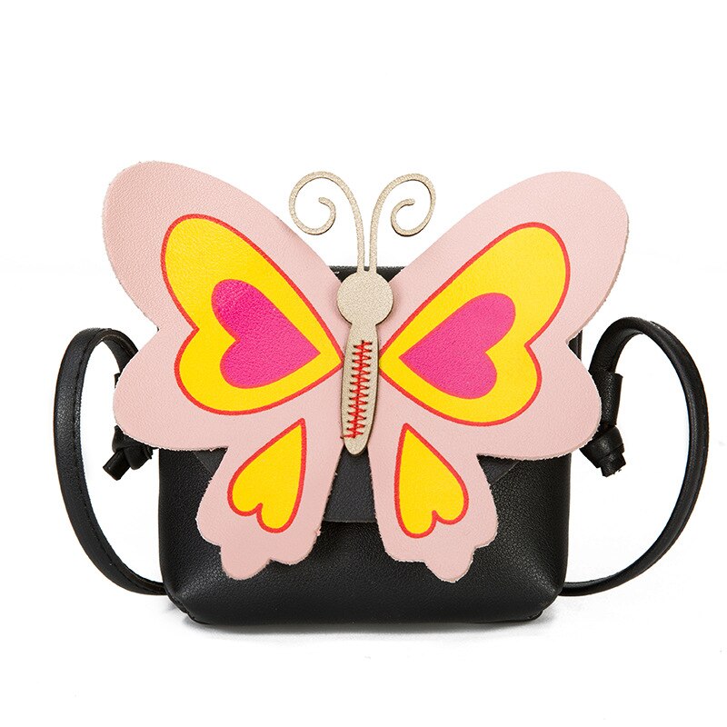 Jente mini bag søt 3d sommerfugl skulder messenger bag veske vanntett skinn jente crossbody vesker for barn: Svart