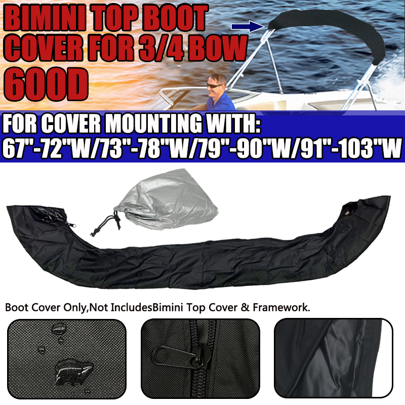 600D 3 BOW / 4BOW Bimini Top Boot Cover No Frame Boat Cover Waterproof Anti UV Boat Cover Dustproof Boat Accessories Black