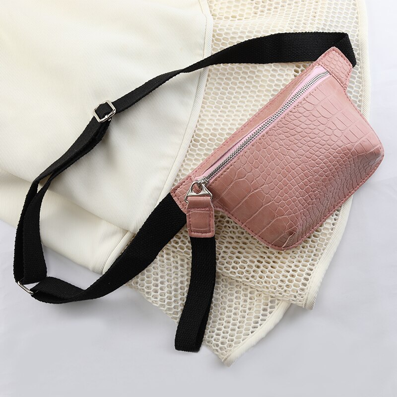 Crowdale taljepakke dametaske krokodille multifarvet bæltetaske clutch kvindelig pu læder fanny pack brysttaske: Lyserød