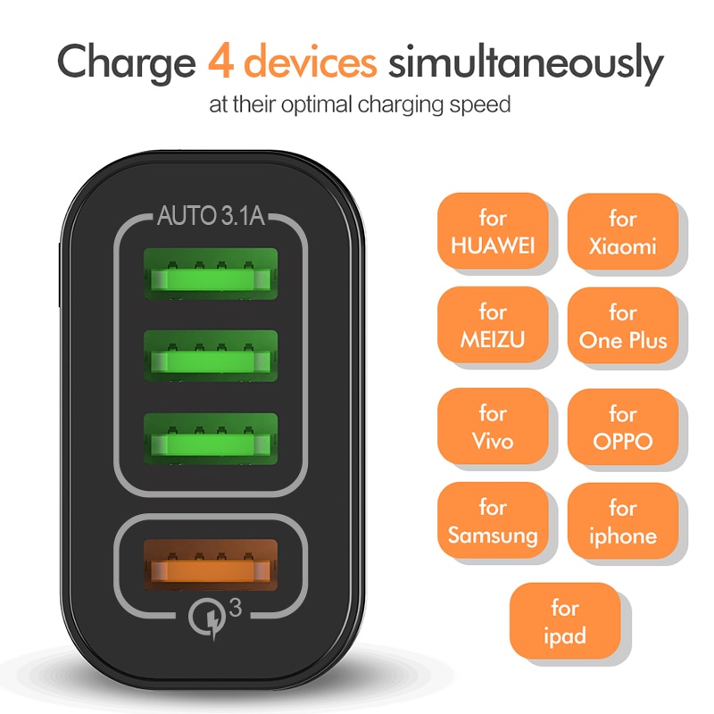 Multi USB Charger For iPhone Samsung Xiaomi mi Fast Charging Turbo Multiple Wall Charger EU US Plug Mobile Phone Charger