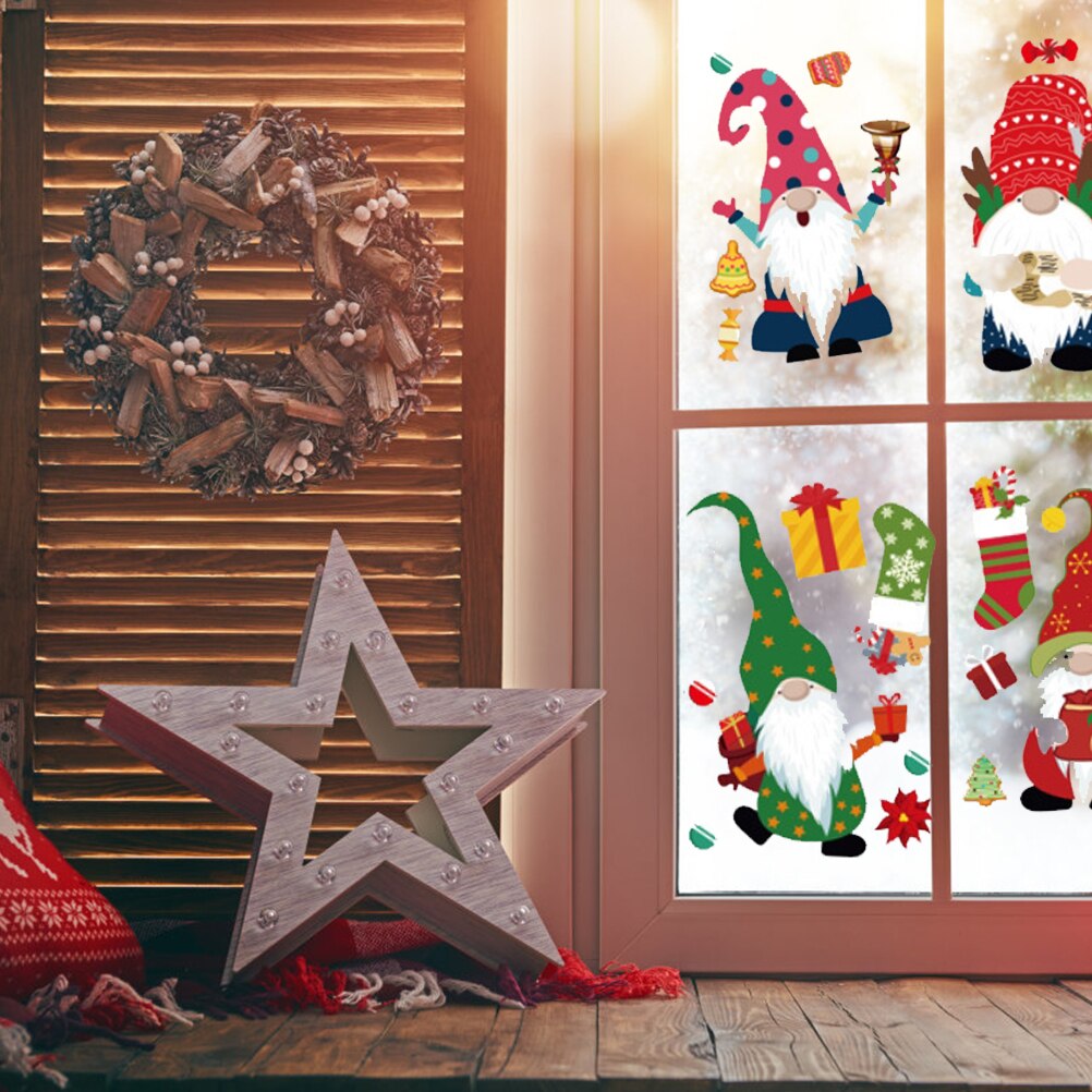 8 Sheet/Set Christmas Window Clings Christmas Faceless Elf Window Door Decals Decorations Home Party Year Stickers Ornament