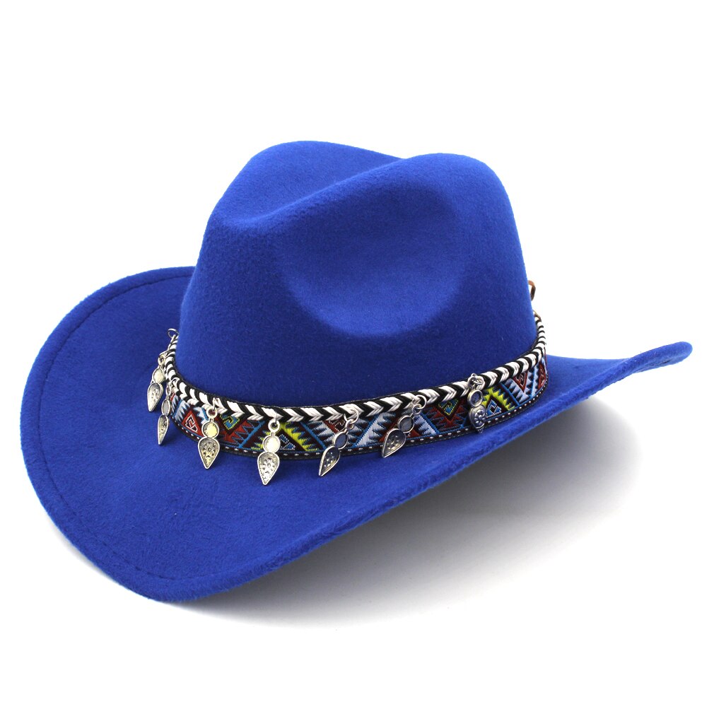 Mistdawn western cowboy hattu cowgirl puku lippis jäykkä lieri naisille miehille monivärinen nauhanauha koko 56-58cm bbh: Sininen