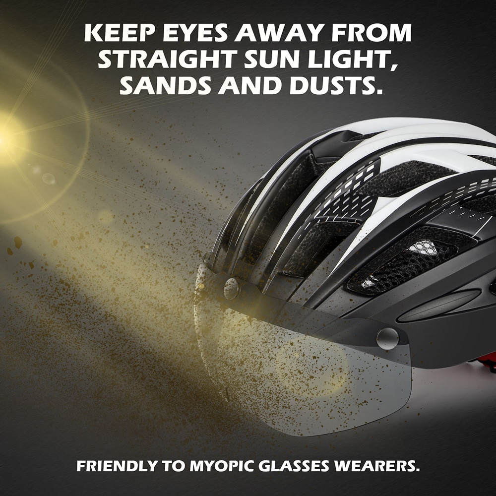 Fahrrad Helm Erwachsene Männer Frauen mit Magnetische Brille Sonnenblende Fahrrad Helm mit Hinten Led Licht Einstellbar für Rennrad radfahren