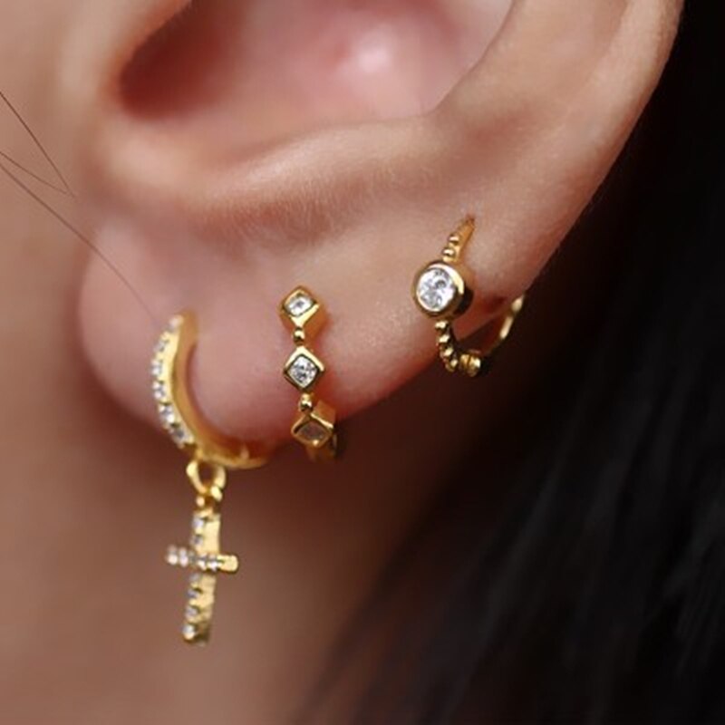 925 Sterling Silver Earring Zircon Wave Geometry Ear Ring Ear Bone Ear Buckle Mini Cute Trend Wild Boy Girl Ear Jewelry