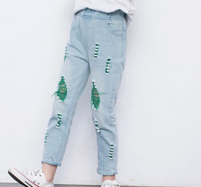 Pantalones vaqueros rasgados para niños y niñas, de otoño, Nueva inclusión, rotos, para niños de 2 a 12T: style 2 / 140(7-8T)