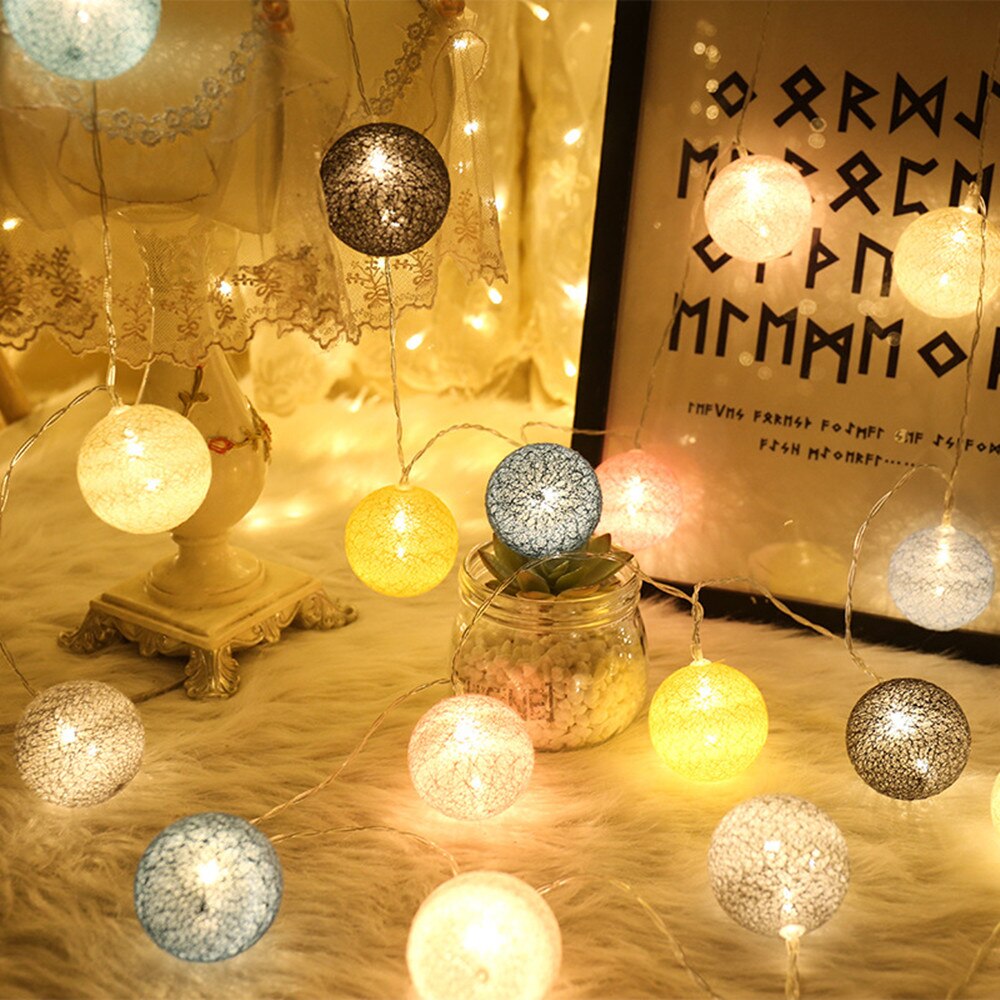 Guirnalda de bolas de algodón para decoración navideña, 20 luces LED de 2,2 M, 3,5 CM de diámetro, lámpara de cama para casa, de boda y vacaciones