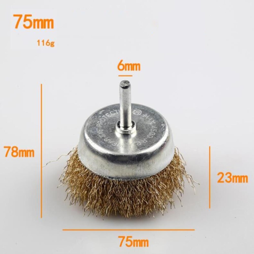 2Pcs 75mm Wire Cup Brush For Drills Steel Brass Coated Rust Paint Remover Polishing Cups Drill Bit For Metal Rust Removal Brush