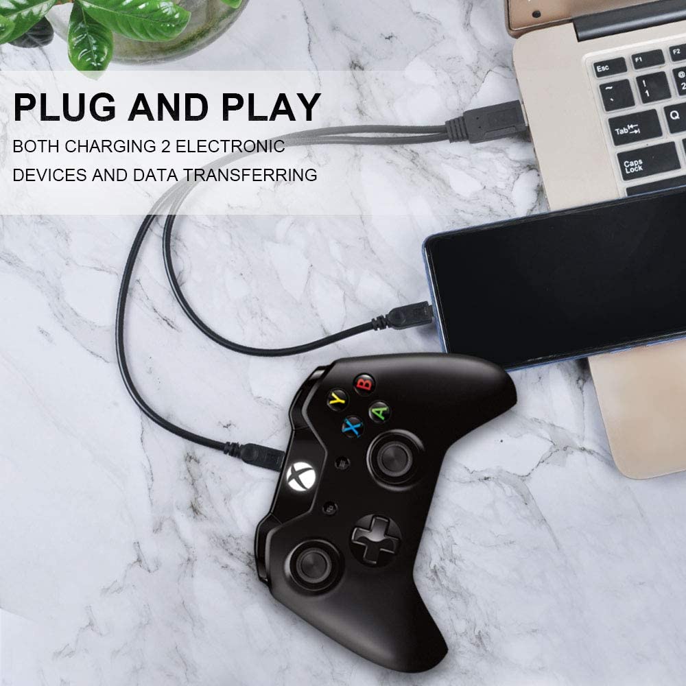 NUOLIANXIN Dual Micro USB Splitter Charge Cable Power up to Two Micro USB Devices at Once from a Single USB Port (2pack)