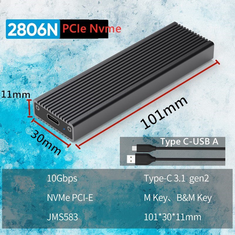 Invólucro de disco rígido ssd portátil, suporte pcie nvme/ngff case m.2 m chave/b &amp; m chave ssd tipo c 3.1, sólido: M2806N-NVME-C-A