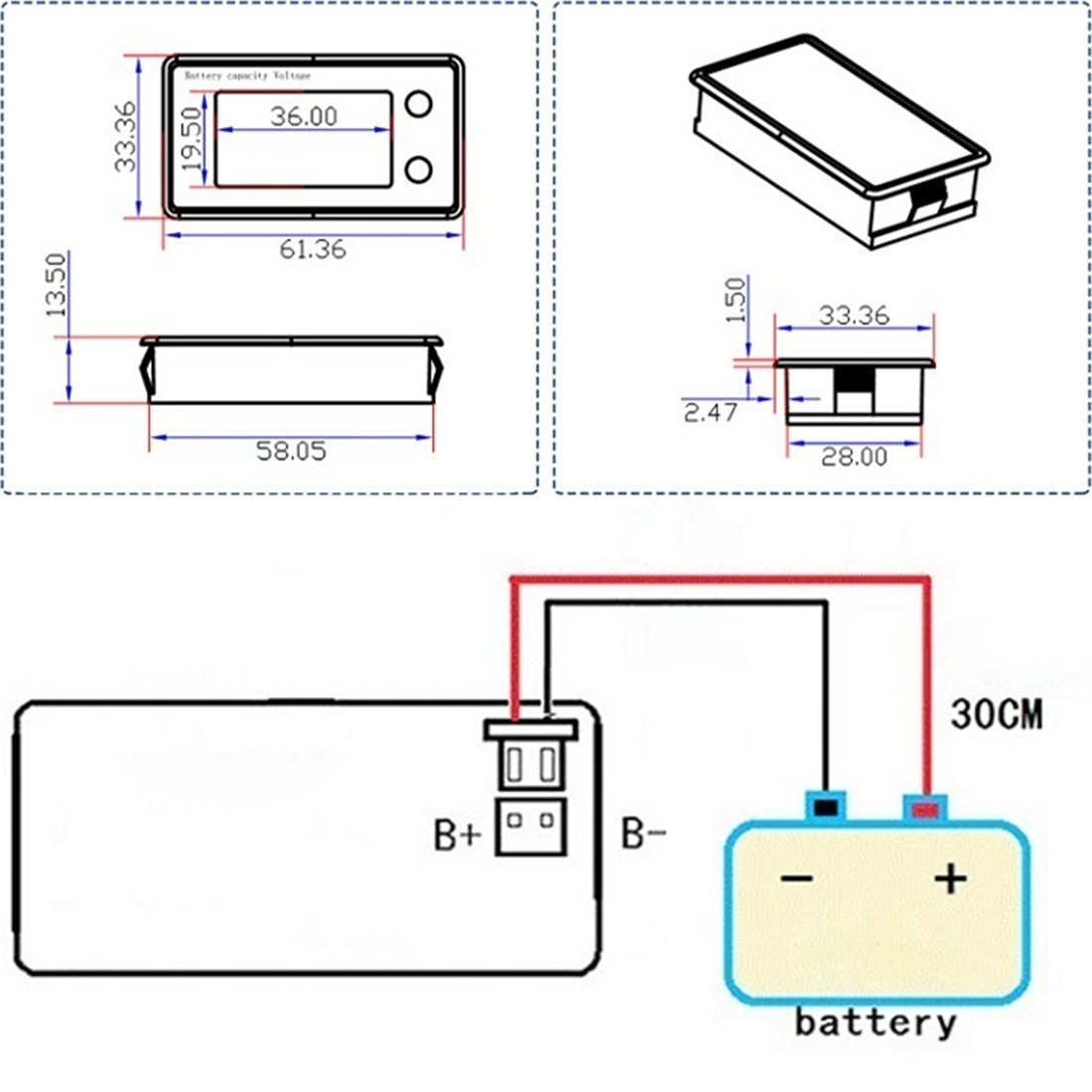 Digitale Voltmeter Voltage Tester Monitor Universele Lcd Auto Zuur Lood Lithium Batterij Capaciteit Indicator JS-C33 10-100V