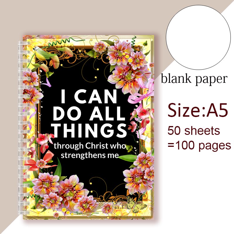 Philippians 4:13 Quote - I Can Do All Things Through Christ Who Strength Me - Spiral Notebook Christian Bible Note Book Faith: 8