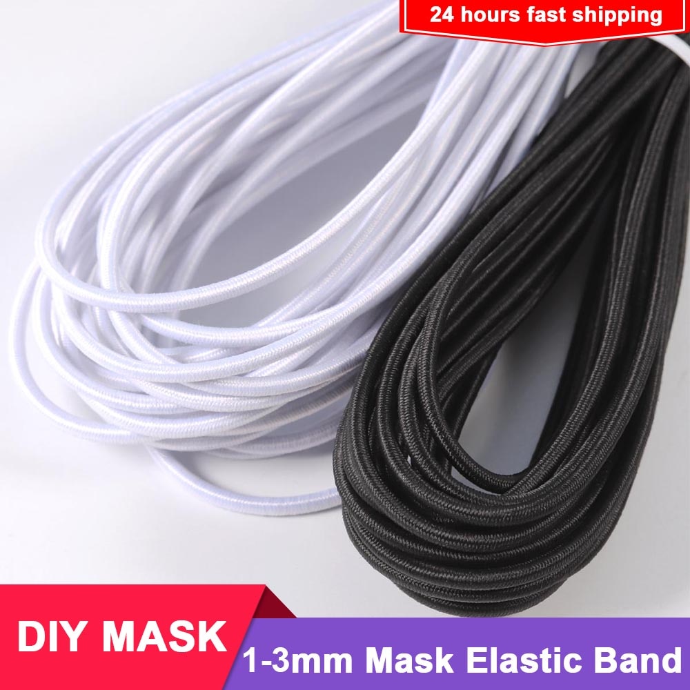 5/10/15m 1-3mm Latex Polyester Mouth Mask Round Elastic Band Mask Rope Rubber Band String Mask Ear Cord for DIY Mask