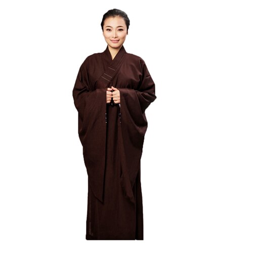 Unisex ogenomskinlig cambric lekmannamunk dräkt klädsel buddhism uniform: Kaffe / Xxl