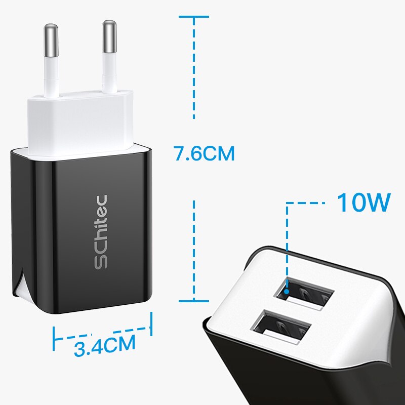 Schitec Dual USB Charger EU Plug Quick Charge 2.1A Wall Charger Max Mobile Phone Charging Mini Adapter Travel Charger for iPhone