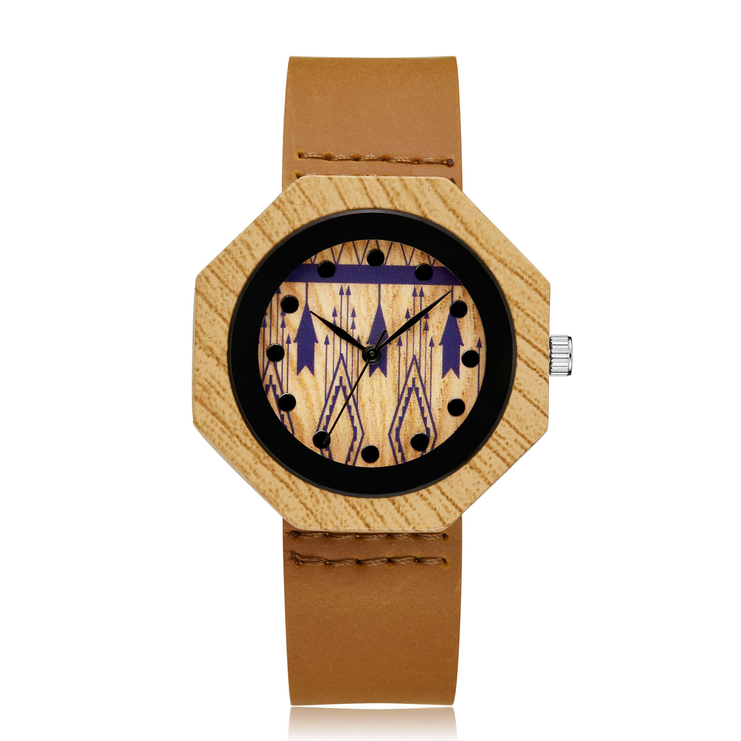 Træ ure kvinder mænd kvarts armbåndsure afslappet træfarvet læderrem ur reloj mujer kvinders ur montre homme: Kreativt ur