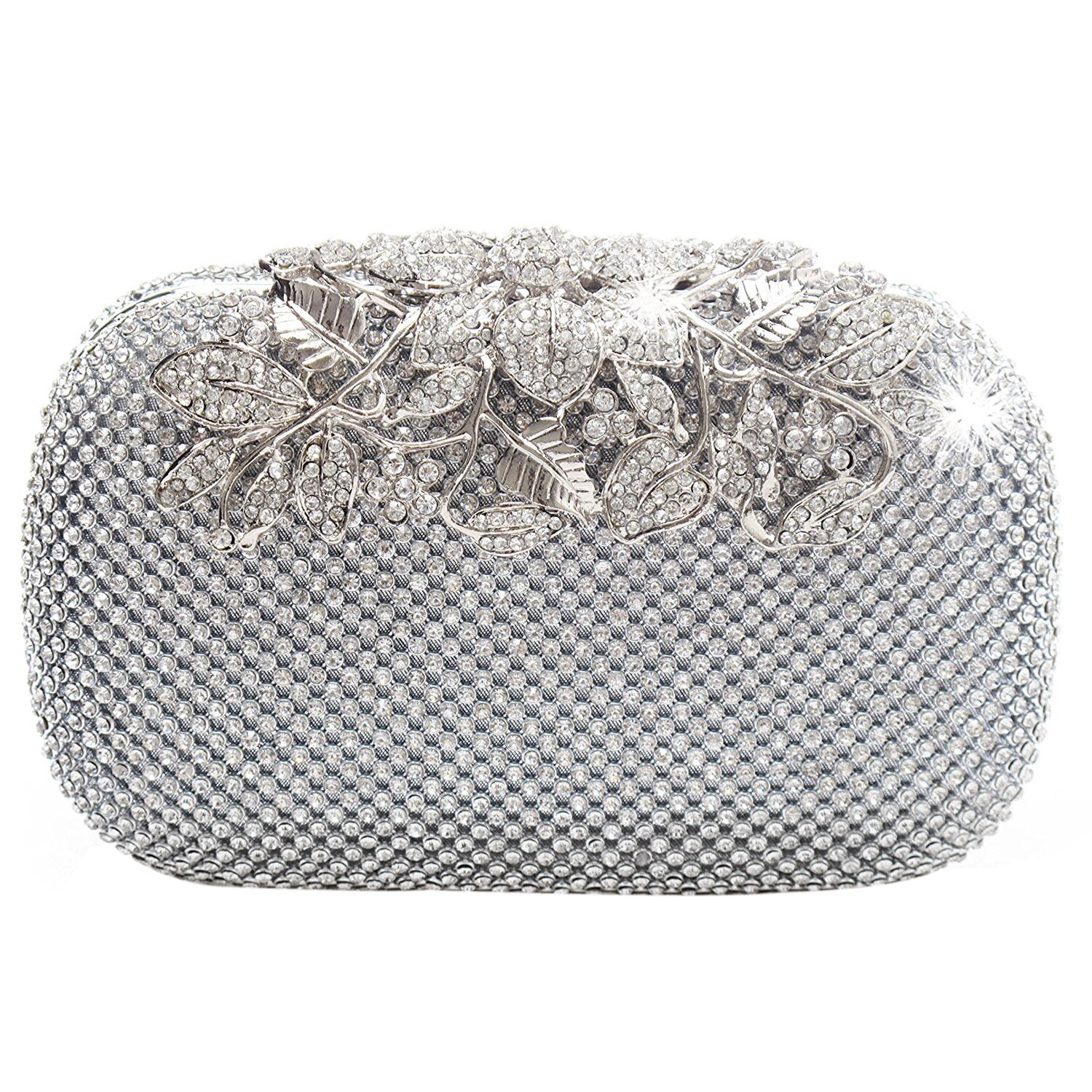 Unique Clasp Silver Diamante Crystal Diamond Evening bag Clutch Purse Party Bridal Prom: Default Title