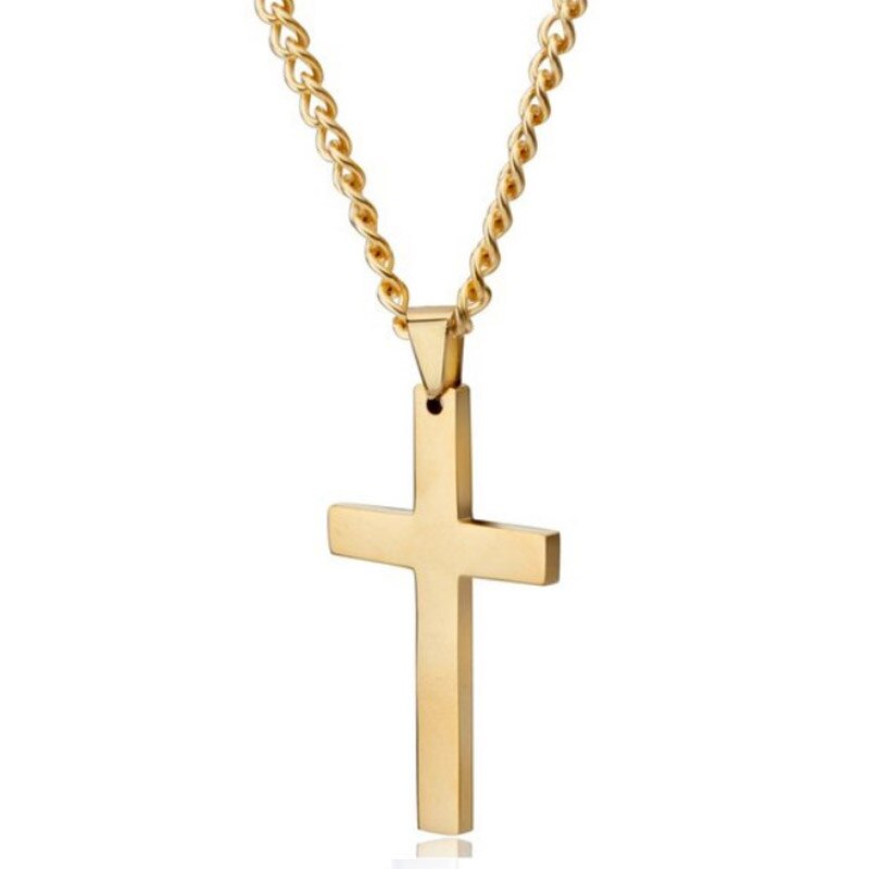 Punk Stainless Steel Cross Gold Silver Color Necklace for Women Men Vintage Chain Crystal Pendant Long Necklaces Jewelry: Gold