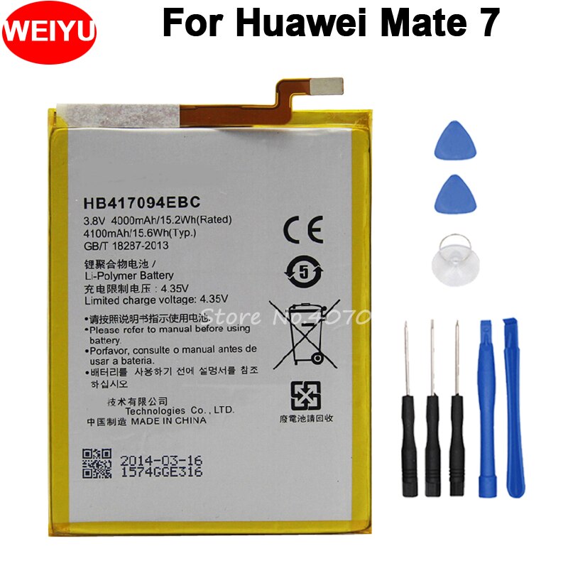 for Huawei Mate 7 Battery HB417094EBC 4100mAh Bateria for Huawei Mate 7 Cell Phone+Tools