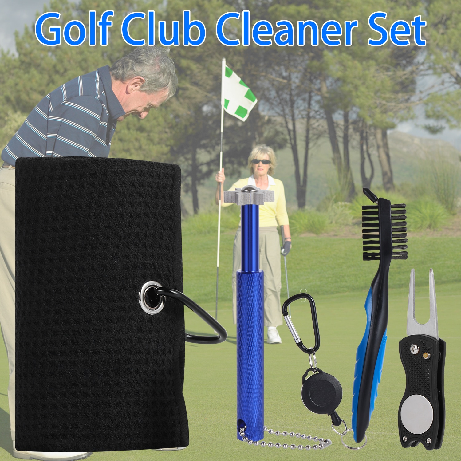 Golf Club Cleaner Set Brush,Golf Club Groove Sharpener,with Golf Towel,Golf Divot Repair Tool Cleaning Kit for All Golf Irons