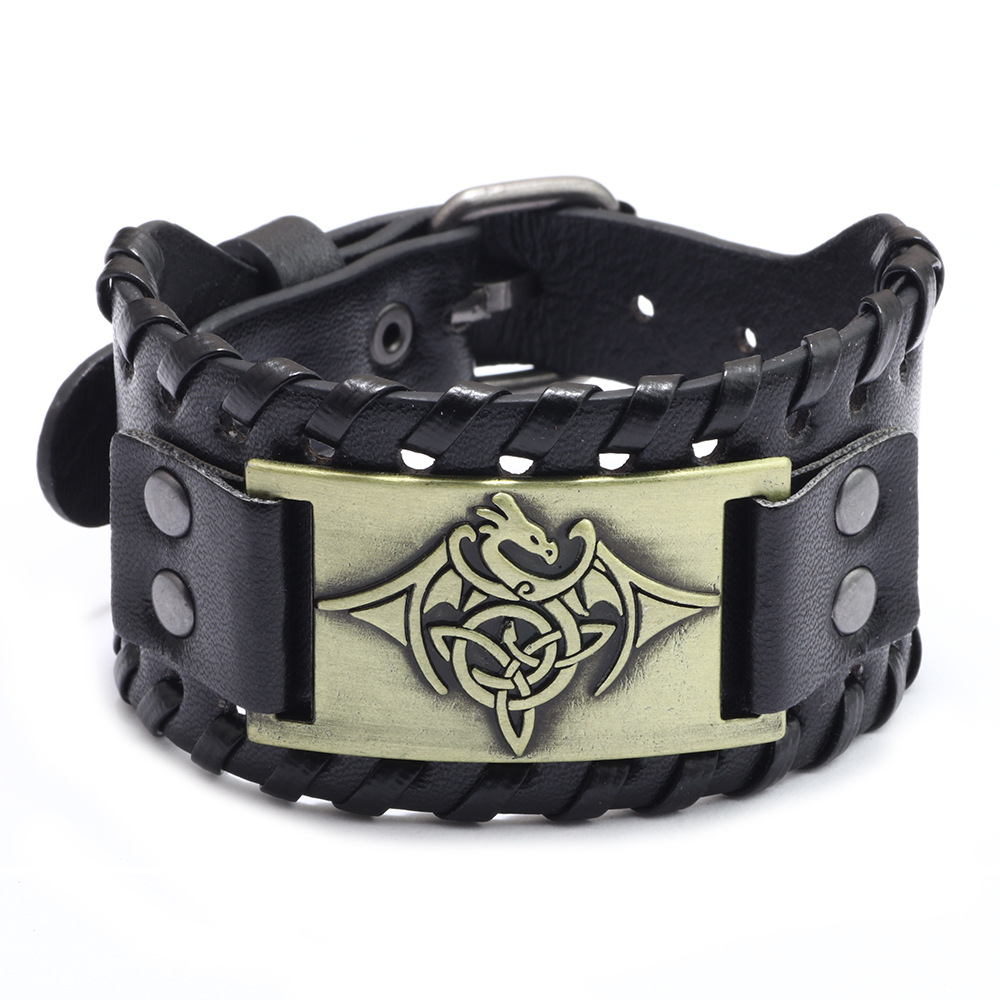 Viking drage pterosaur trekant odin rune armbånd mænd&amp; #39 ;s tilbehør metal læder tilbehør religiøse amulet: B