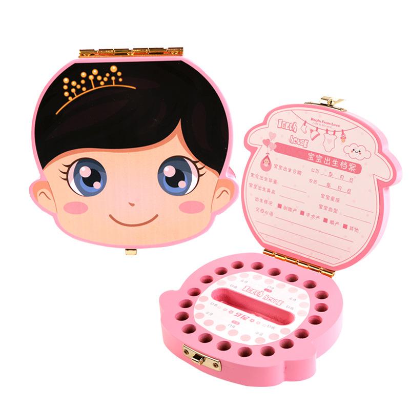 Baby Teeth Box Wooden Child Hair Storage Box Baby Souvenirs Boys Girls Tooth House Save Box: Pink