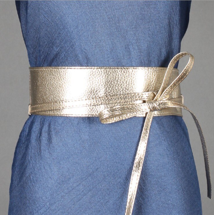 ¡Novedad de ! Cinturón de vestir de piel sintética suave, ancho, dorado, plateado y negro, con envoltura de corbata, accesorios para la ropa: light gold