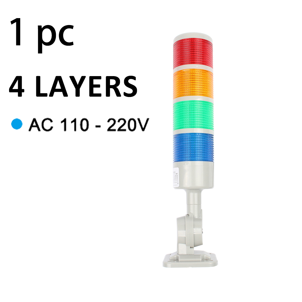Rotatable 180 Stack light Red warning light industrial for CNC machine 24V 12V LED 220V Steady flashing light 4 layers Silver: CS4-110-220V