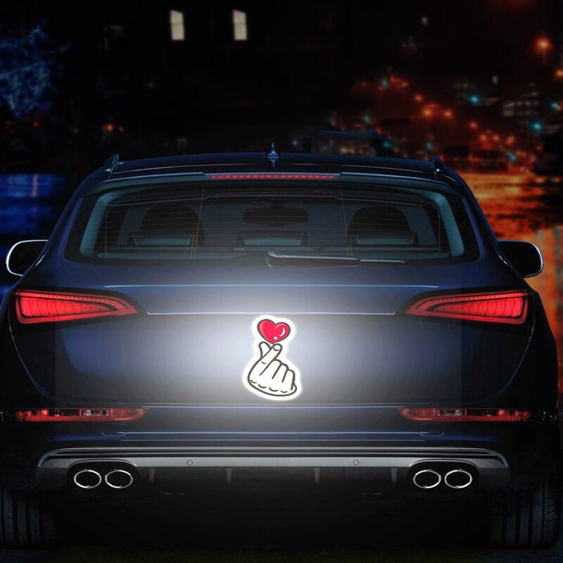 2 pcs Reflective Stickers Cartoon Heart Shape Hand Car Decals Scratches Modification Vehicle Decoration Made with 3M