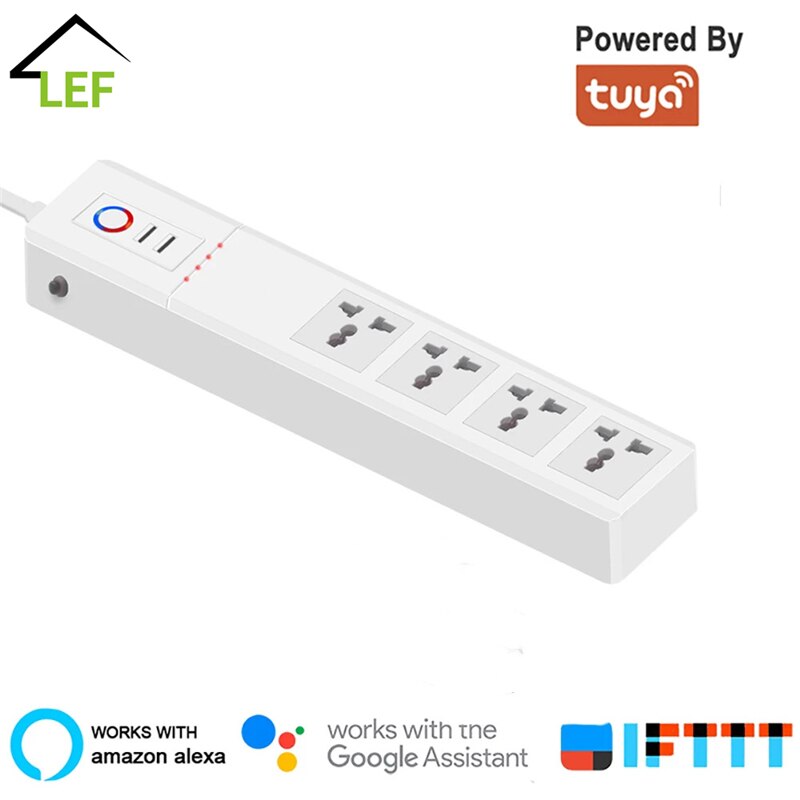 India WiFi Smart Power Strip 10A/16A Universal Outlets with USB Plug Sockets Remote Voice Control Independently by Tuya