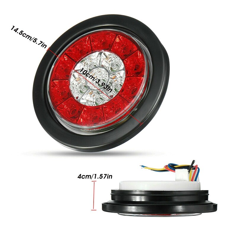 2Pcs 4in Rood/Wit Ronde Staart 16-Led Stop Brake Knipperlichten Truck Trailer Verlichting