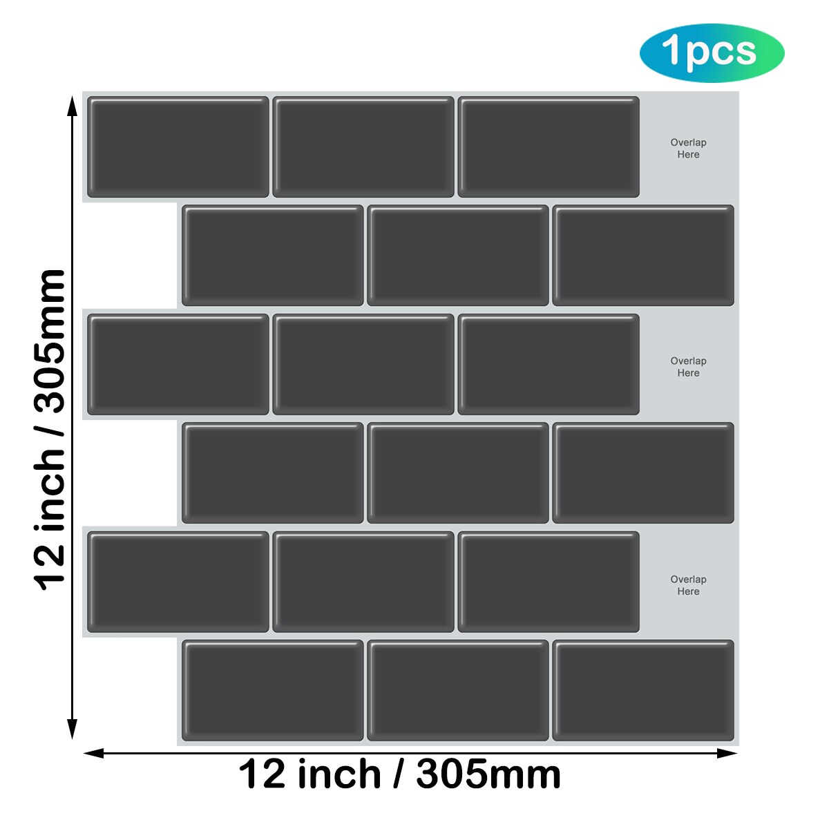 EasyTiles Kitchen Stickers Subway Oblong Vinyl 3D Wallpaper Waterproof Peel And Stick Wall Tiles - 3 Sheets: T80060  1pcs