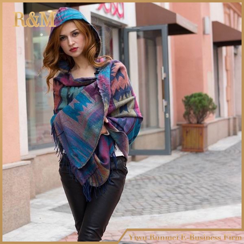 Kvinner vinter boho hette kåpe kappe poncho dame sjal pakke inn kvinnelig pashmina rutete kashmir teppe skjerf bufanda mujer