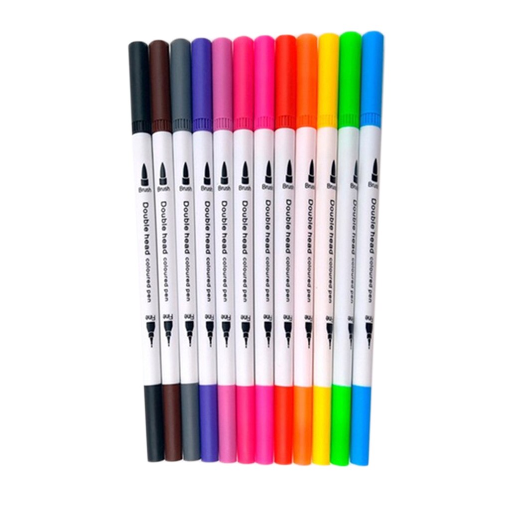 12 Kleuren Dual Tip Brush Pen Set Voor Volwassen Hand Belettering Zuur Gratis Geurloos