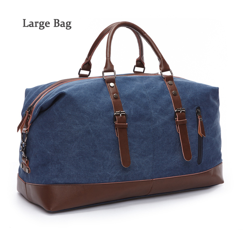 Bolso de viaje de lona de para hombre y mujer, bolsa de equipaje de viaje de gran capacidad, informal, Vintage, para fin de semana: Blue Large