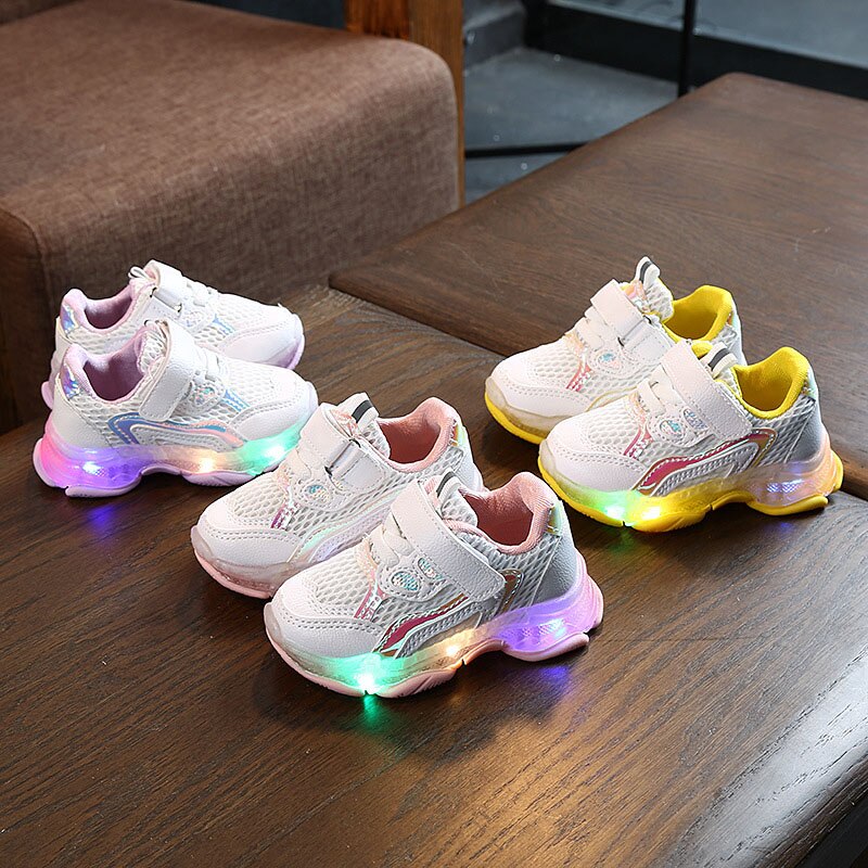 Child Sport Shoes Spring Luminous Breathable Kids Boys Net Shoes Girls Anti-Slippery Sneakers With Light Running Shoes